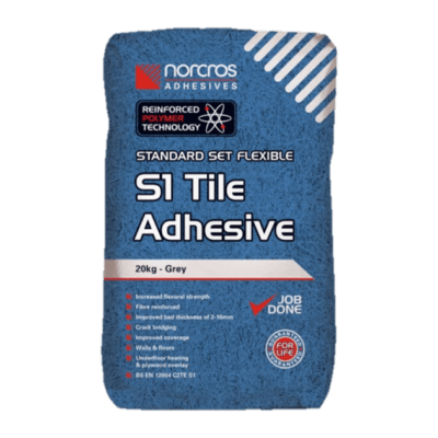 Norcros adhesives, stand set, flexible, s1 tile adhesive grey 20 kg bag, London, uk, bristol, Birmingham,